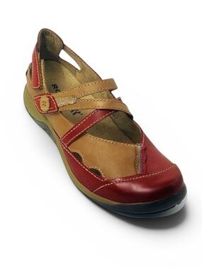 ROMIKA GINA-04 COLORBLOCK RED TAN STRAPPY LEATHER CUTOUT FLATS